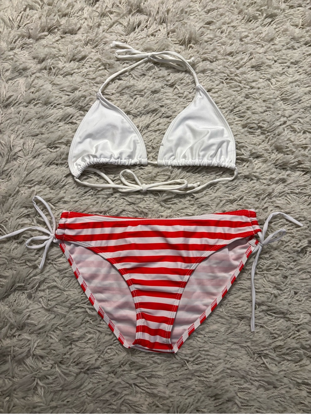 Swims White Triangle Top XL with Red & White Striped Bikini Bottoms L Women’s